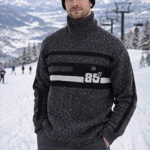 Men's Black and Gray Turtleneck Sweater